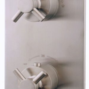 Cross afbouwdeel inbouwthermostaat 2 weg geborsteld staal PVD