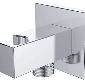 Rombo wandaansluitbocht met handdouchehouder vierkant 1/2" chroom