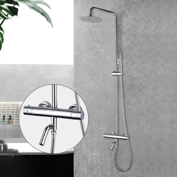 Caralda Eco thermostatische badmengkraan met regendoucheset opbouw chroom