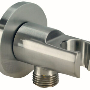 UniMatch wandaansluitbocht met handdouchehouder rond 1/2" geborsteld staal PVD