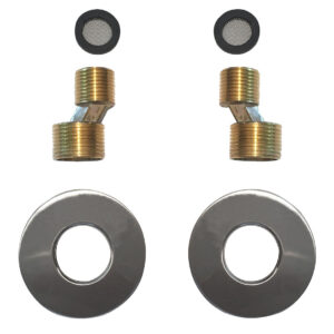 Rio set s-koppelingen met rozet voor kraan 15 cm 1/2" x 3/4" geborsteld staal