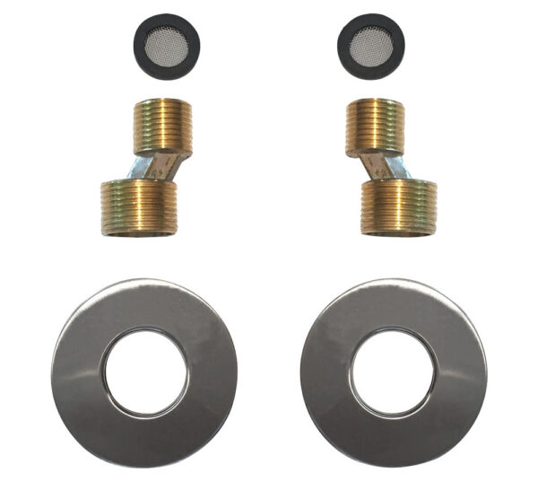 Rio set s-koppelingen met rozet voor kraan 15 cm 1/2" x 3/4" geborsteld staal