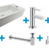 Fonteinset Rhea S mini met fontein rechts glans wit, kraan, sifon en afvoerplug chroom