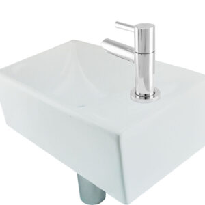 Fonteinset Rhea XXS met fontein rechts glans wit, kraan, sifon en afvoerplug chroom