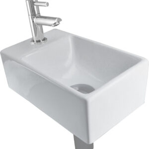 Fonteinset Rhea XXS met fontein links glans wit, kraan, sifon en afvoerplug chroom