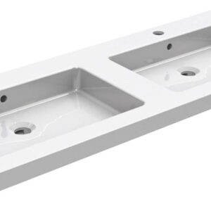 Kera wastafel dubbel met 2 kraangaten 120x46x5 cm keramiek glans wit